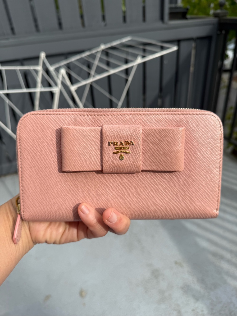 Authentic Prada Rose Pink Saffiano Leather Bow Wallet